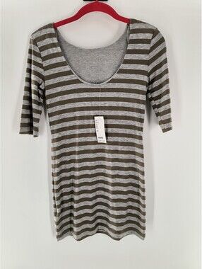 Bebe XS Tunic Striped Women's Shirt Brown Gray 043